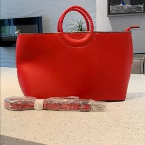 Zara Red Structured Top-Handle Tote